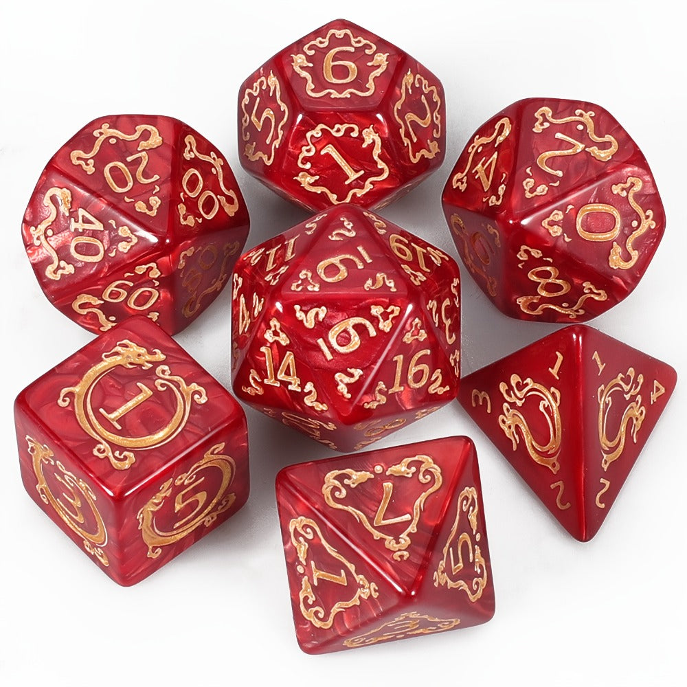 DnD Dice Set 49pcs Dragon Pattern Polyhedral Dice 7 Sets with Pouches – D4 D6 D8 D10 D12 D20 for Dungeons & Dragons RPG MTG Tabletop Games, 7 Colors Acrylic Gamer Gift