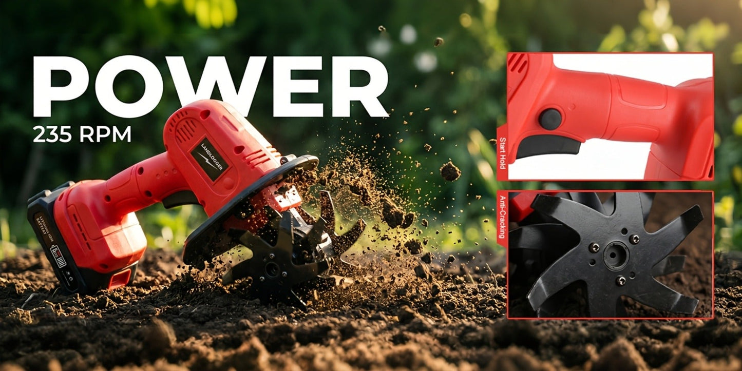 Cordless Electric Cultivator 20V Lightweight Handheld Rotary Tiller – 9-Inch Width 6.6-Inch Depth, 1 or 2 Batteries & Charger, Garden Soil Tiller for Courtyard Farmland Vegetable Garden Raised Bed