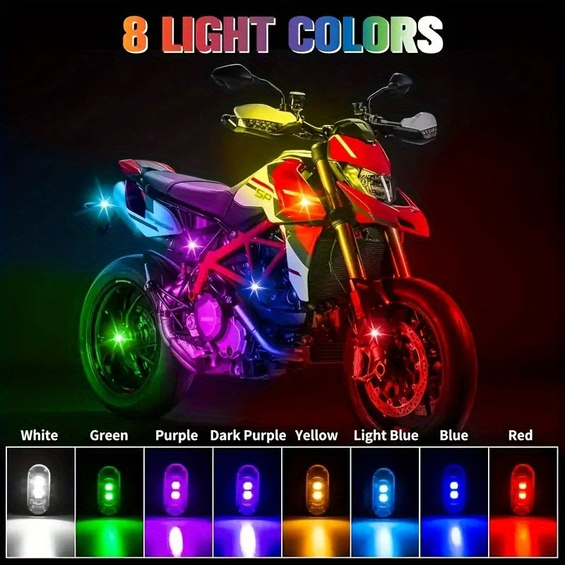 2/4/6/8 LED Lights with Remote Control, 8-color USB Charging High Brightness LED Lights, Mini Bike Lights, Ideal Gift for Car, Drone, Motorcycle, And Bicycle Drivers