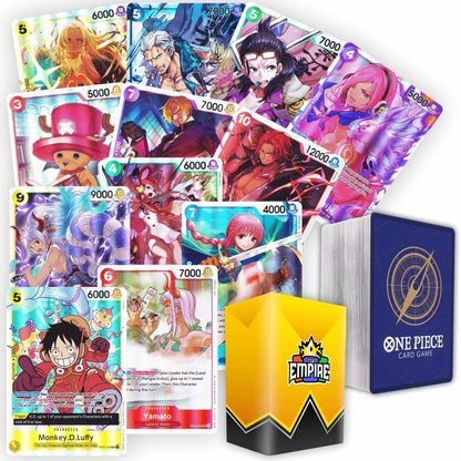 One Piece Card Game Bundle – 70+ Cards with 1 Super Rare Guaranteed | 10 Holos & Rares + 60 Commons | TCG Storage Box Included | Gift for Anime Fans & Collectors