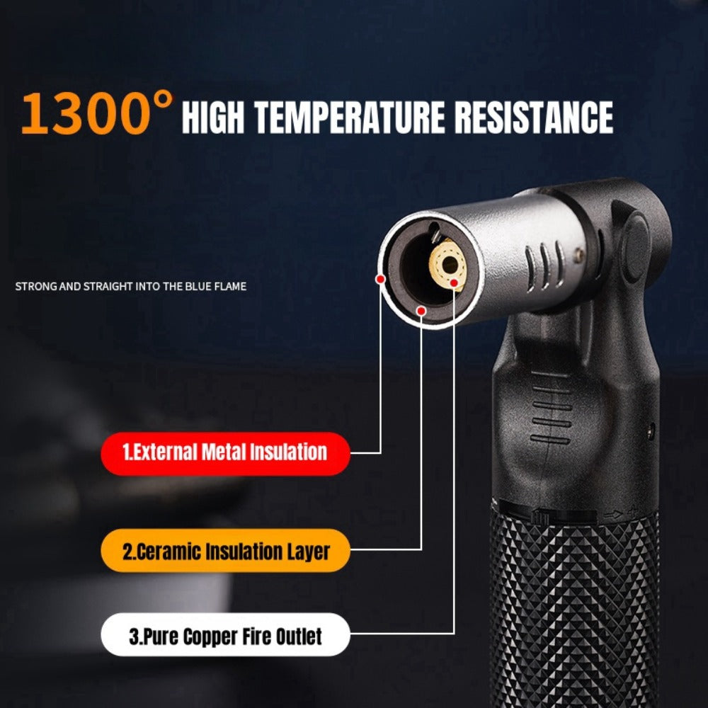 Windproof Torch Lighter – Refillable Jet Flame Butane Lighter with 360° Inverted Ignition, 1800°C High Temp Blowtorch, Flame Size Adjustment, Portable for Camping, BBQ, Welding, Soldering (Butane Not Included)