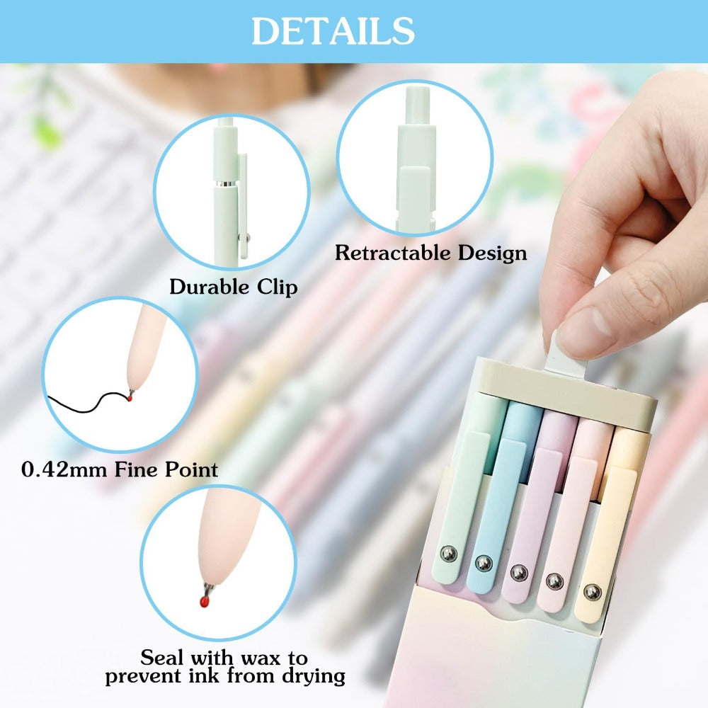 Gel Pen Set 25-Pack – 5 Multicolor Pens + 20 Black Refills 0.5mm Fine Point Quick-Drying Smooth Writing No Feather Ink for Office School Journaling Gifting Vintage Morandi Gradient