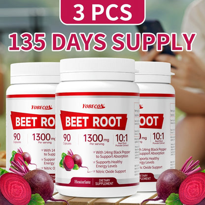 Beet Root Capsules 1300mg High Strength – Nitric Oxide Booster for Blood Flow, Circulation & Cardiovascular Support – Plant-Based Vegetarian Formula – 1/2/3 Bottle Options – Vitamins & Supplements