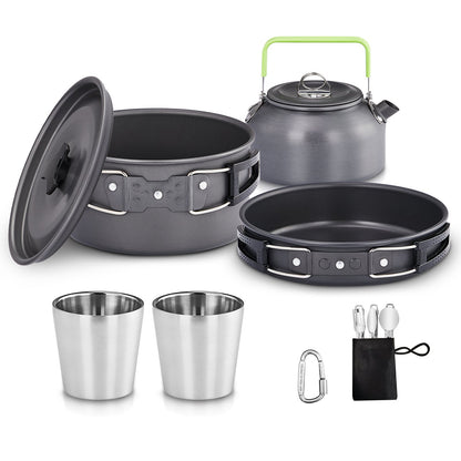 Backpacking Cookware Mess Kit 19/27pcs – Non-Stick Pot Pan Kettle with Stainless Steel Cutlery, Lightweight Camping Cook Set for Open Fire, Hiking & Outdoor Cooking