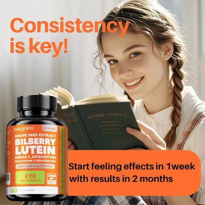 Eye Vitamins with Lutein & Zeaxanthin Capsules – Enhanced with Astaxanthin, Omega-3, Bilberry & Resveratrol for Vision Health Support | 60 Capsules | ShopVora UK