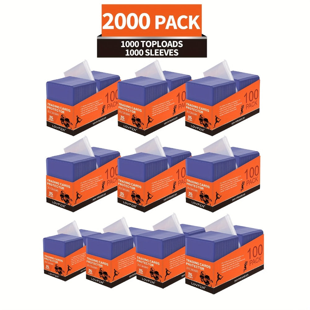 2000ct Top Loader Card Sleeves Set – 1000 Hard Plastic Top Loaders & 1000 Soft Card Sleeves for Baseball Football Sports Cards 3x4 Trading Card Protectors for Collectors