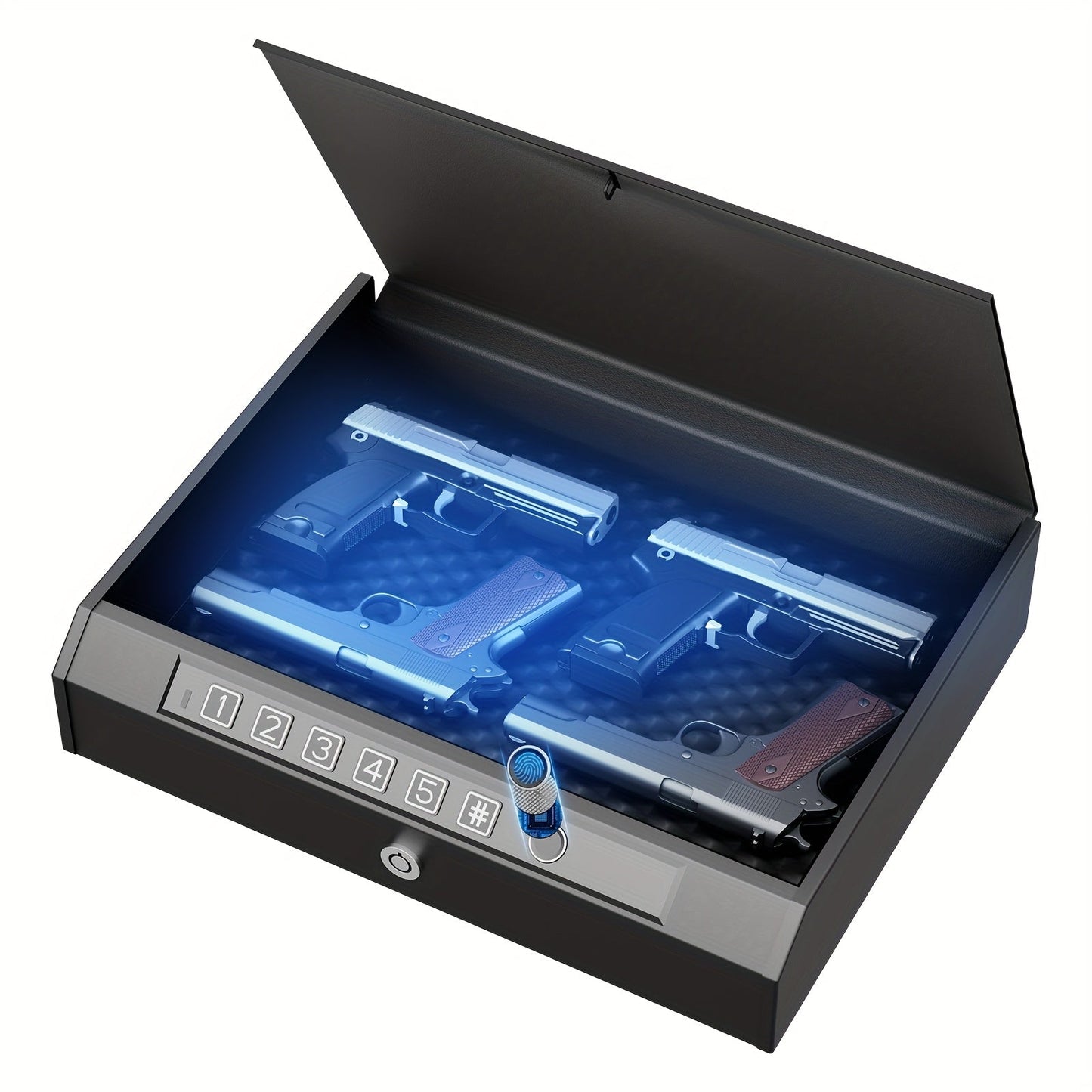 Biometric Gun Safe Fingerprint Digital PIN & Key Unlock 3-Way Access Internal Light Silent Mode Emergency Power Supply Gun Lock Box for Home Bedroom Nightstand Car