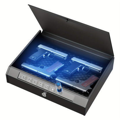 Biometric Gun Safe Fingerprint Digital PIN & Key Unlock 3-Way Access Internal Light Silent Mode Emergency Power Supply Gun Lock Box for Home Bedroom Nightstand Car