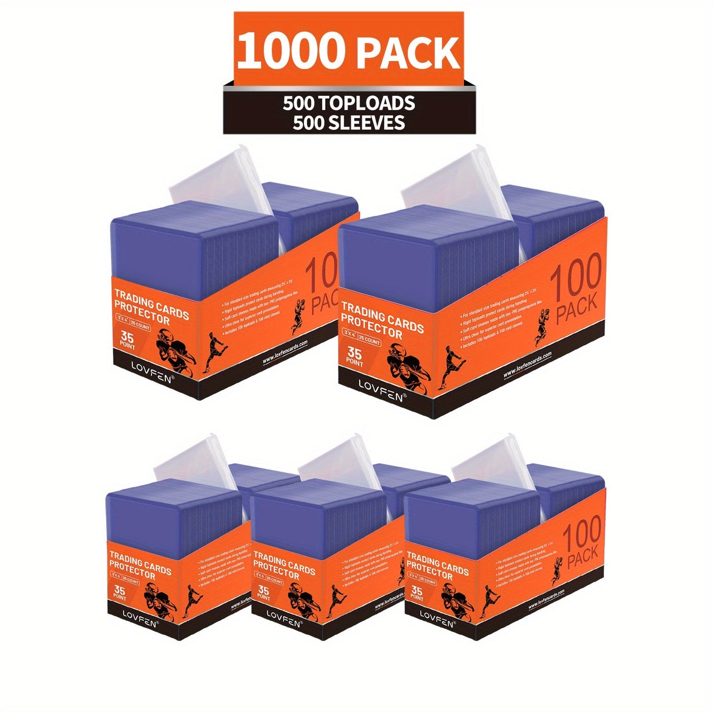 Bulk Card Toploads 500 Pack + 500 Penny Sleeves – 35pt Premium Hard Plastic 3x4 Top Loaders for Baseball Sports Trading Cards, TCG Pokemon Collectible Card Protectors Value Set