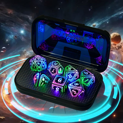 Glowing DnD Dice Set with Wireless Rechargeable Charging Case – 7-Piece LED Light Up Polyhedral Dice D4 D6 D8 D10 D12 D20 for Dungeons & Dragons, Pathfinder & Tabletop RPG, 6-Hour Battery, Mixed Blue Purple, Unique Gamer Gift