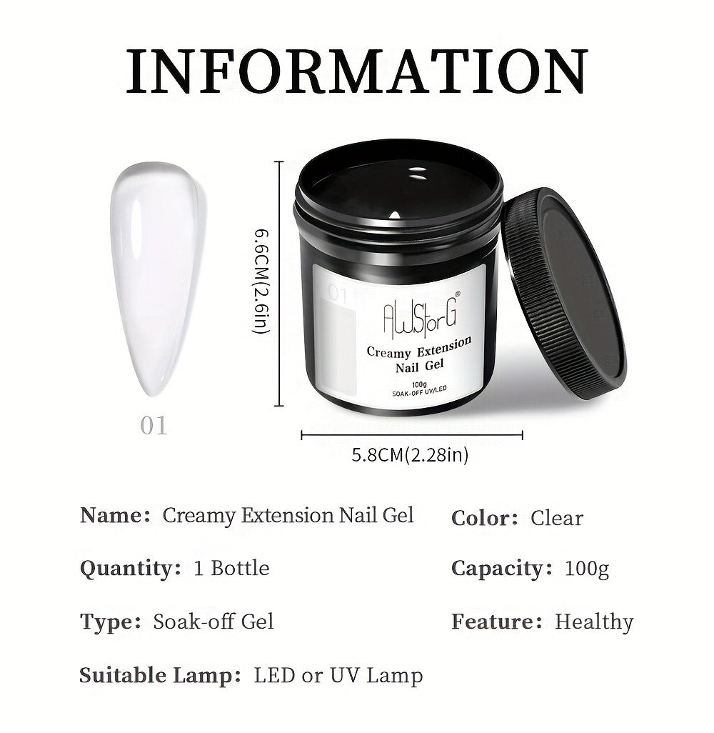 Nail Extension Gel Kit 3pcs 100g Clear Creamy Building Gel Hard Construction Gel for Nail Strengthening Lengthening and Manicure UV LED Nail Builder Gel Set Salon and Home Use