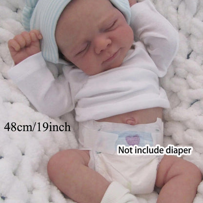 Sleeping Reborn Baby Doll 19 Inch Soft Vinyl Body 3D Hand-Painted Skin Visible Veins Closed Eyes Lifelike Newborn Girl with Clothes Pacifier Bottle – Realistic Bath Doll Gift for Kids Girls Birthday Christmas
