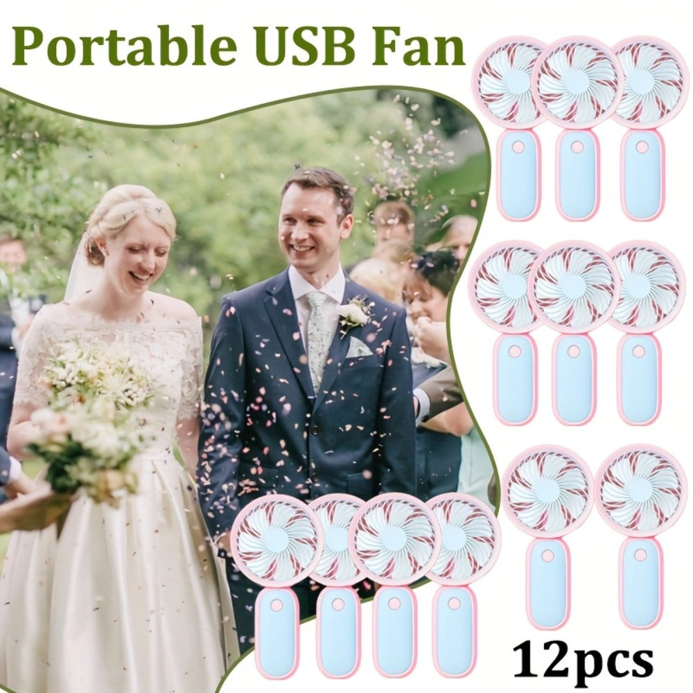 Mini Handheld Fan Bulk 12 Pack | Portable Neck & Wrist Personal Fan, USB Rechargeable, Lightweight Cute Design for Wedding Favors, Festival Party, Travel, Camping & Office Giveaways – Type A & B