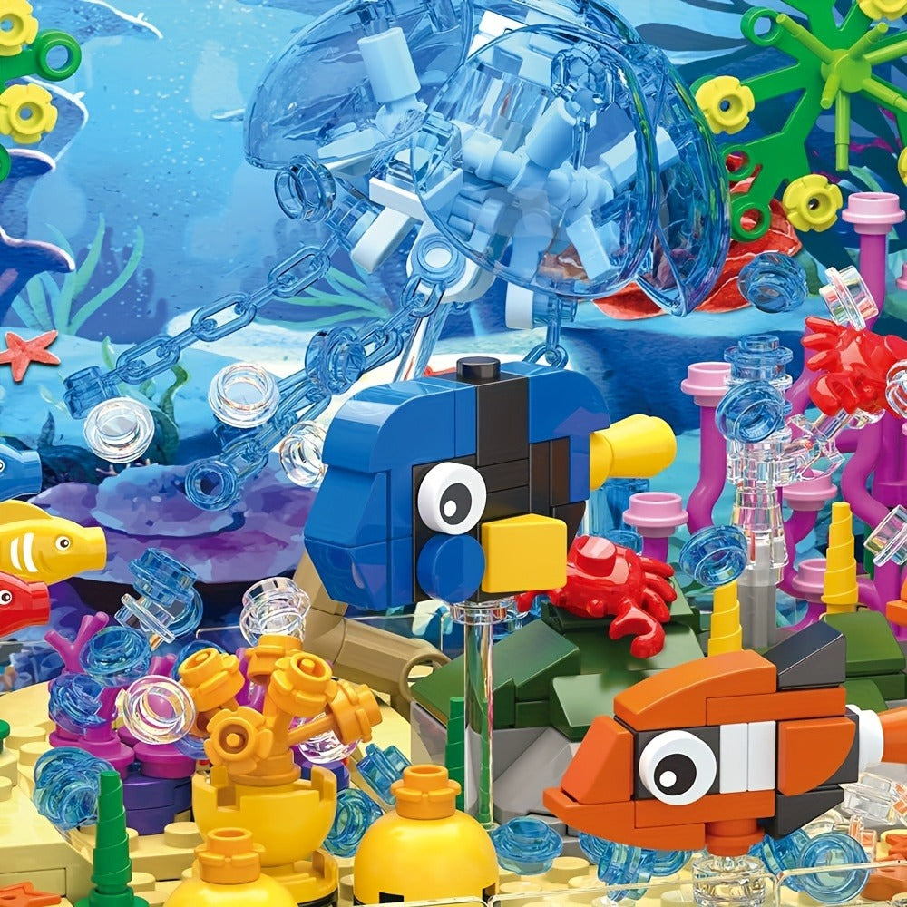 LED Aquarium Building Block Set – Fish Tank Marine Jellyfish Brick Model Kit with Glowing Light, Unique Home Office Decor Display Gift for Adults Teens Ocean Lovers Birthday Christmas (Model RB0049)