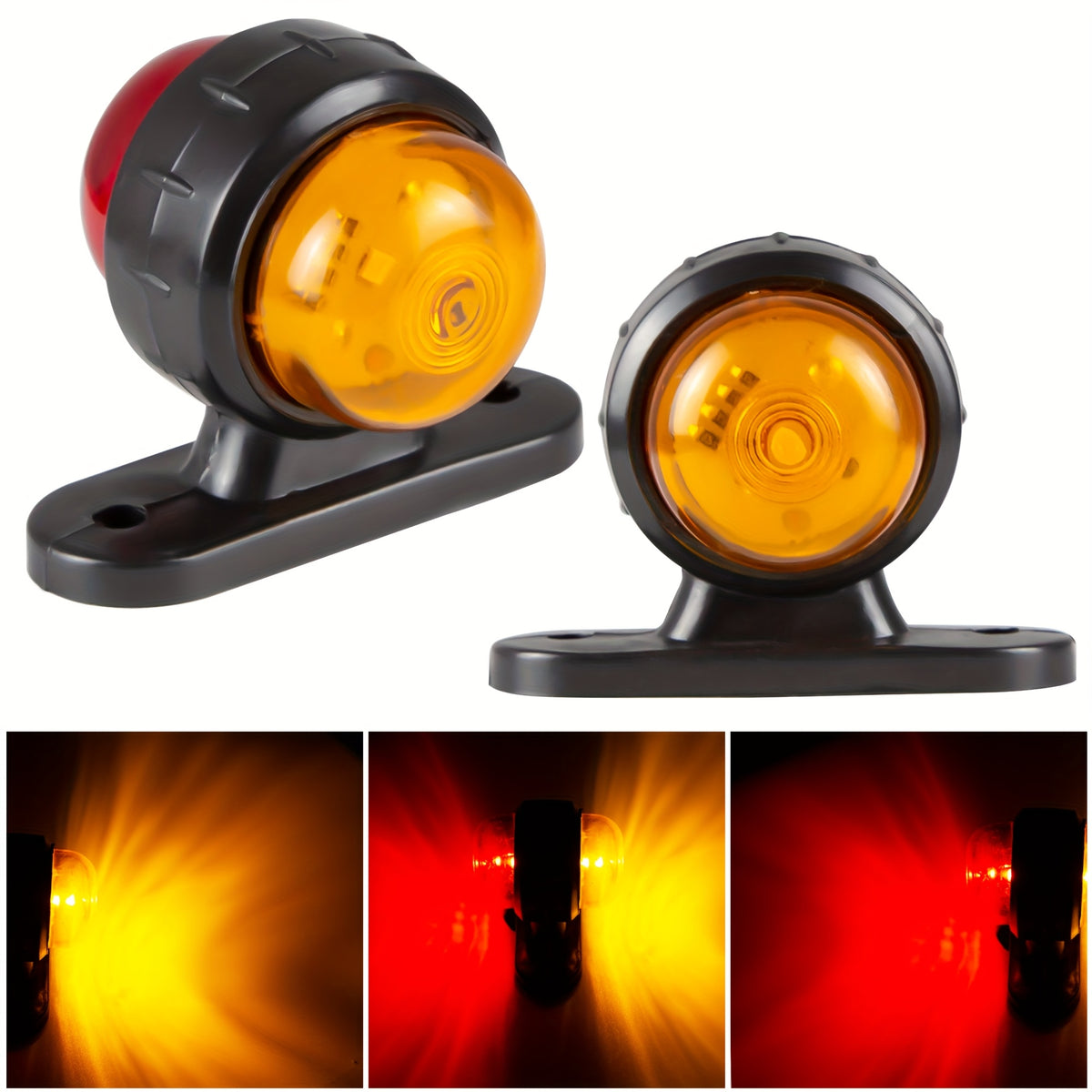 2pcs 12-24V Universal Side Marker Lights Double Side Lighting Indicator Lamp Warning Light for Truck, Without Battery