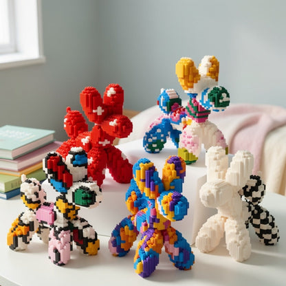 Balloon Dog Building Blocks Set – Colorful Interlocking Brick Sculpture Pop Art Home Decor Display Model for Adults Teens Art Lovers Birthday Christmas Gift 5 Colors