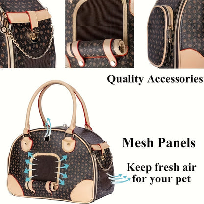 Pet Carrier Bag Luxury Faux Leather Handbag for Small Dogs & Cats – Premium Puppy Cat Carrier Purse for Outdoor Travel, Walking, Hiking & Shopping