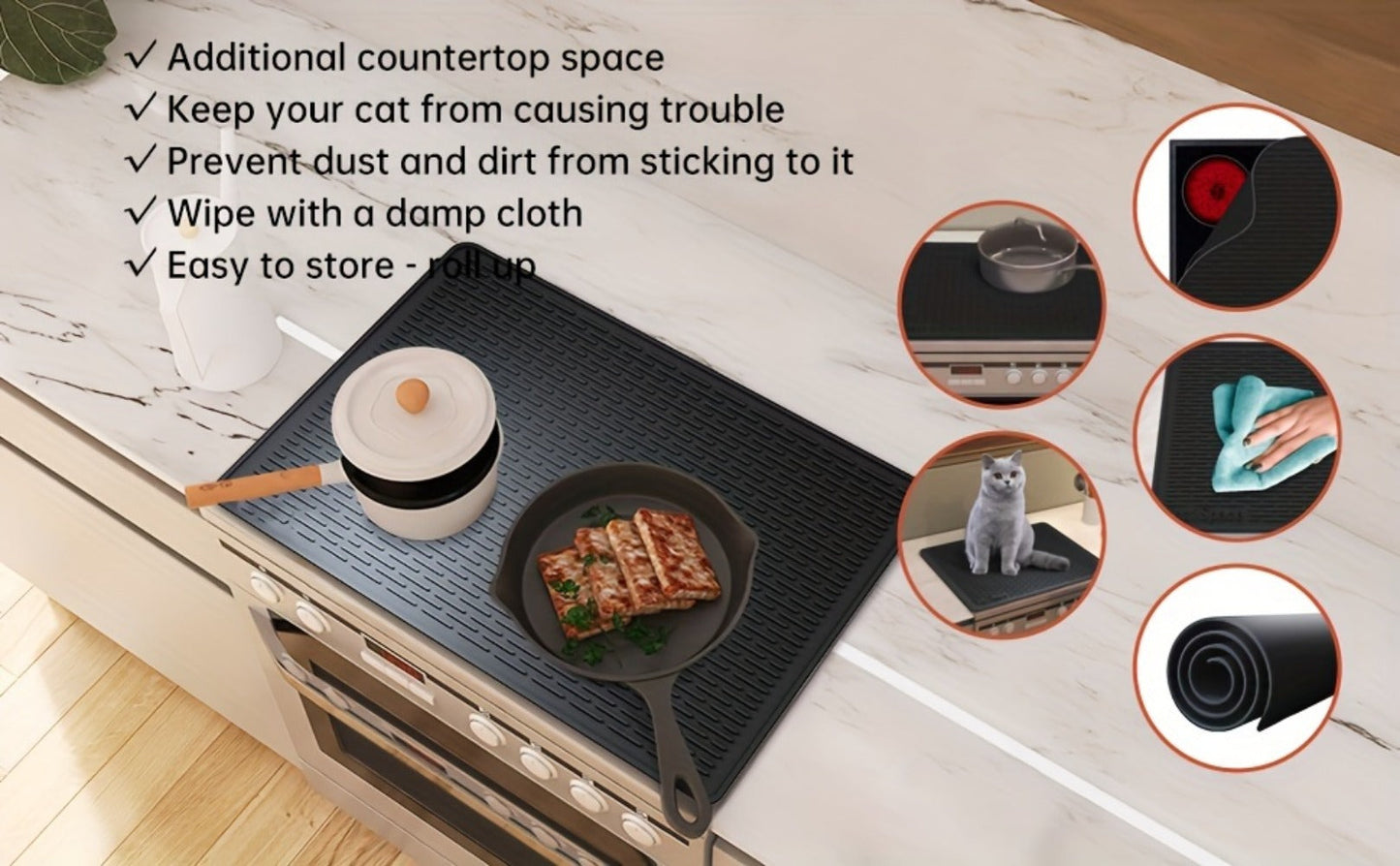 Silicone Stove Top Cover Mat 28"x20" - Heat Resistant Electric Stove Protector for Ceramic Glass Cooktop, Non-Slip Scratch Guard, Dishwasher Safe, Extra Large RV Range Cover, Multipurpose Kitchen Mat