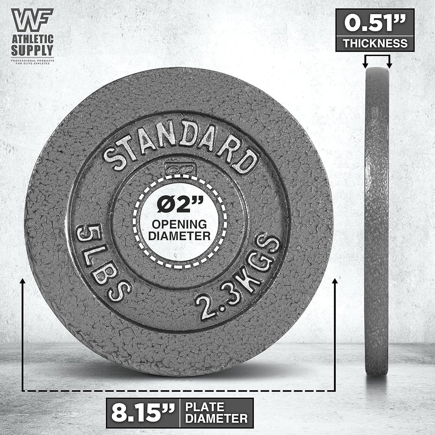 Cast Iron Weight Plates 2-Inch Standard Barbell Plates Solid Iron Gym Weights for Strength Training Weightlifting Bodybuilding Powerlifting Home Gym Multiple Sizes 2.5LB to 100LB