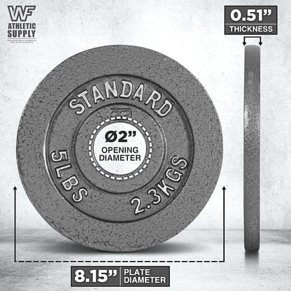 Cast Iron Weight Plates 2-Inch Standard Barbell Plates Solid Iron Gym Weights for Strength Training Weightlifting Bodybuilding Powerlifting Home Gym Multiple Sizes 2.5LB to 100LB