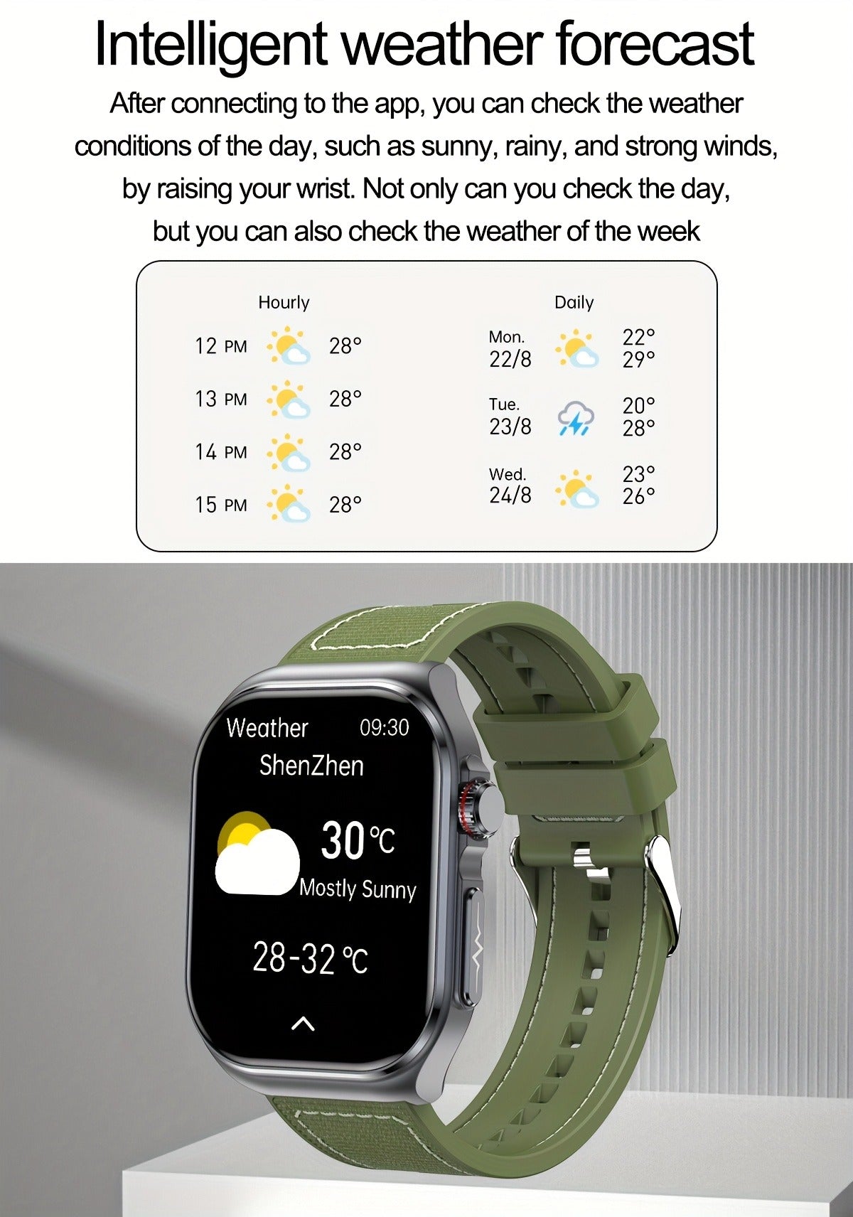 AMOLED Smartwatch 2.04" Display, Bluetooth 5.3 Calling, NFC, 530mAh Battery, Multi-Sport Modes, Voice Assistant, SOS, Menstrual & Weather Forecast, Magnetic Charging, Compatible with iOS & Android, Unisex Gift for Men & Women