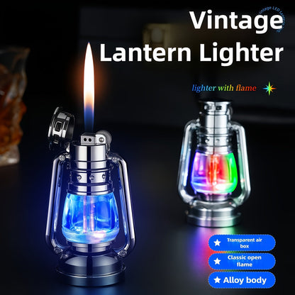 Metal Horse Lantern Lighter Cool Grinding Wheel Design - Refillable Adjustable Flame Windproof Lighter, Creative Mood Light Novelty Lighter Gift Boxed for Camping Outdoor Use, No Fuel Included