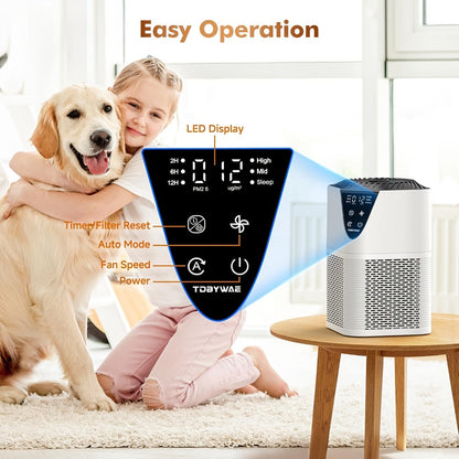 Air Purifier for Bedroom & Home – Covers 1250 Sq Ft, 3-in-1 True HEPA Filter, Removes Allergies, Pet Hair, Dust, Smoke & Odors, Air Quality Monitor, Aromatherapy, Better Sleep for Office & Living Room