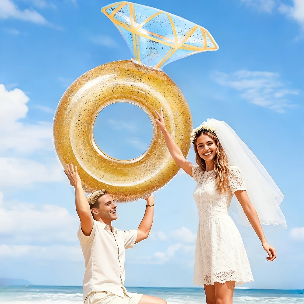 Giant Engagement Ring Pool Float 49×31 Inch Inflatable Diamond Ring Floatie for Bachelorette Party Bridal Shower Wedding Pool Decoration Adults Gold White Pink