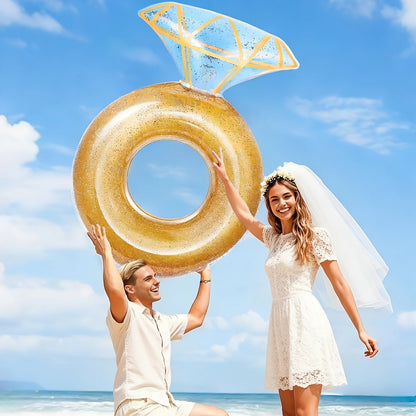 Giant Engagement Ring Pool Float 49×31 Inch Inflatable Diamond Ring Floatie for Bachelorette Party Bridal Shower Wedding Pool Decoration Adults Gold White Pink