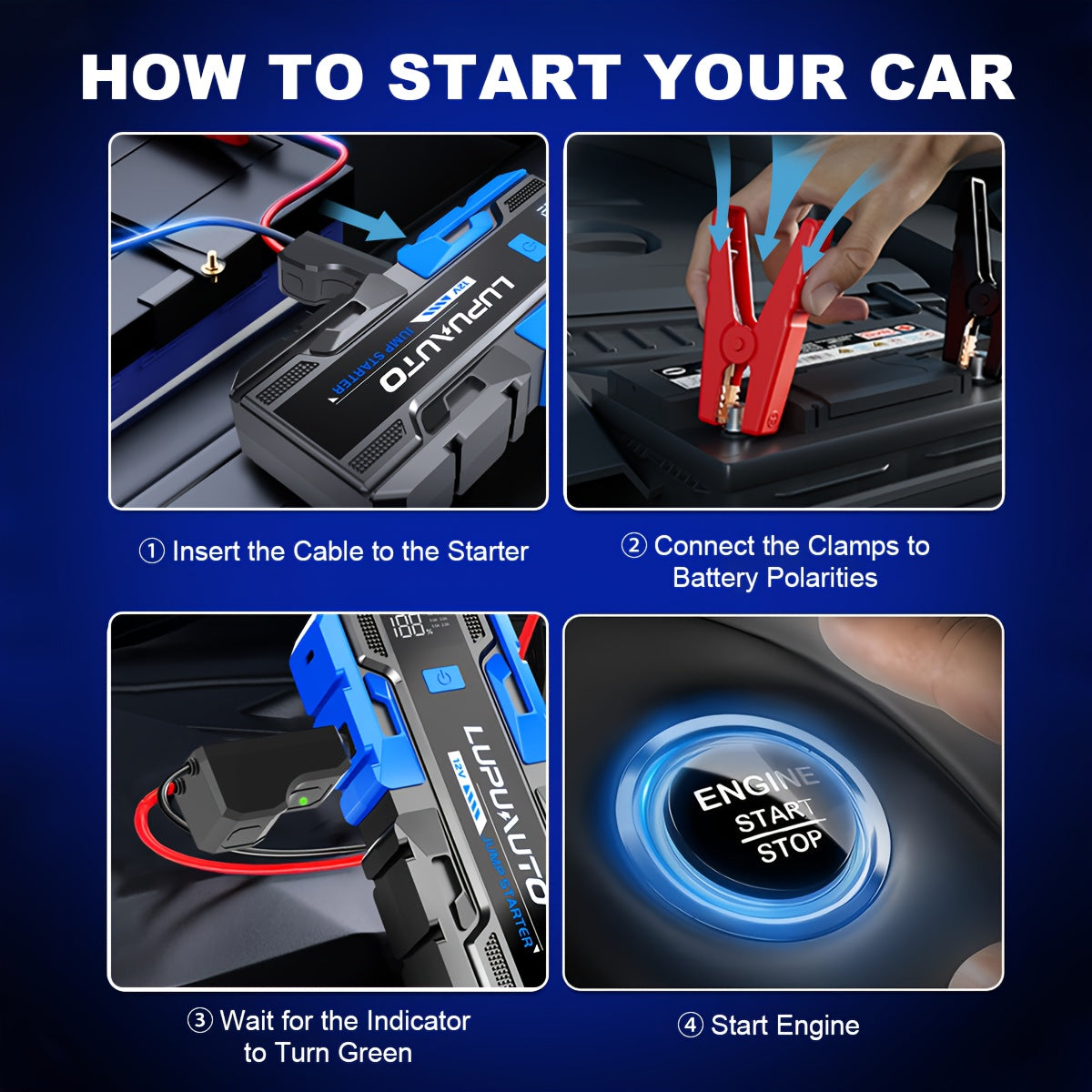 3000A Jump Starter, Portable Car Battery Jump Starter for Up to 2.38gal Gas & 1.85gal Diesel Engines, Car Battery Booster Pack with Built-in LED Light