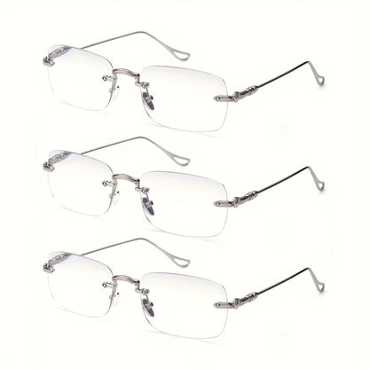 Rimless Reading Glasses for Women 3 Pack - Blue Light Blocking Lightweight Metal Frameless Readers with Anti Eyestrain Lenses, Multiple Colors and Magnifications 1.0X to 4.0X