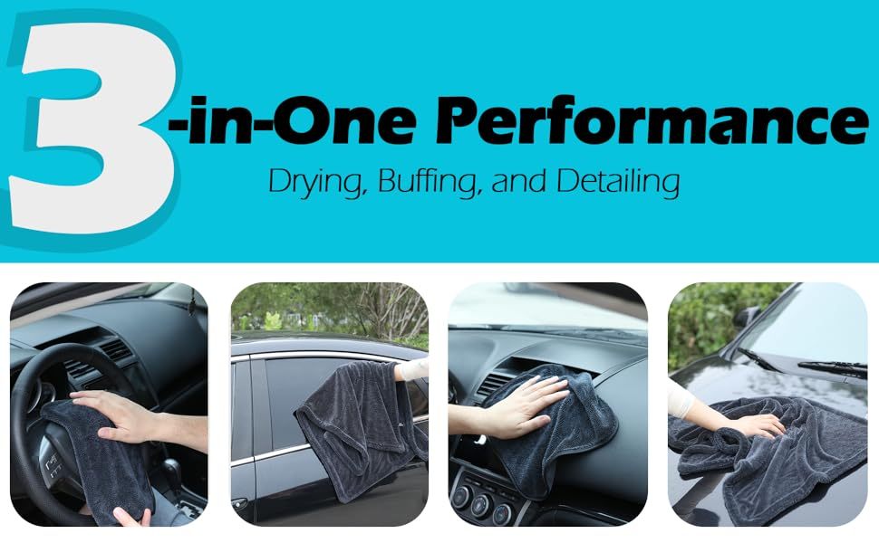 Extra Large Pack of 2 Double Twisted Loop Quick-Drying Towel | 24X36 Inches 1400GSM And 12X12 Inches | High Absorbency | Leaving No Streaks | Designed for Car Detailing