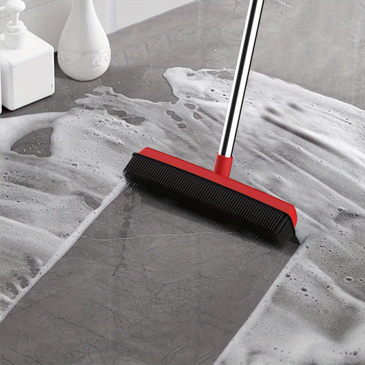 Pet Hair Removal Broom 2-in-1 Silicone Rubber Bristle Broom & Squeegee - Anti-Static Pet Fur Cleaner for Carpet, Hardwood & Tile Floors, Ideal for Dogs & Cats