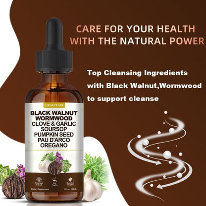 Gut Cleanse Herbal Tincture with Black Walnut Wormwood Berberine Soursop Oregano Garlic — Alcohol-Free Colon Detox Drops for Digestive Health | 2 fl oz Liquid Supplement