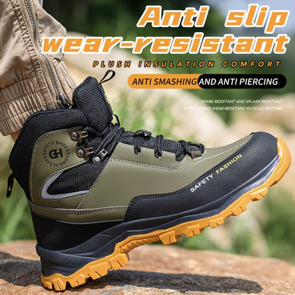 Men's Steel-Toe Work-Style Boots - Rubber Traction Sole and Cushioned Insole