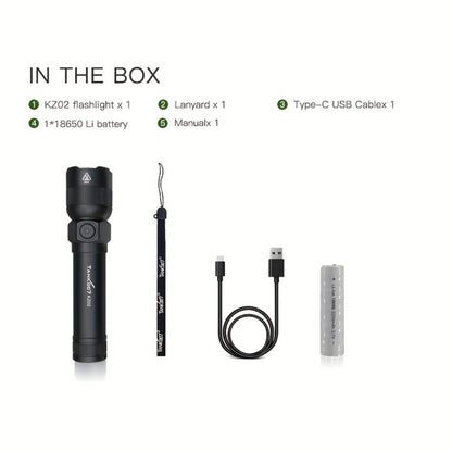 Mini LED Flashlight 18650 Rechargeable Battery | Adjustable Focus & Brightness Zoomable Compact Torch | Textured Grip for Camping Fishing Hiking Outdoor Adventures & Emergency