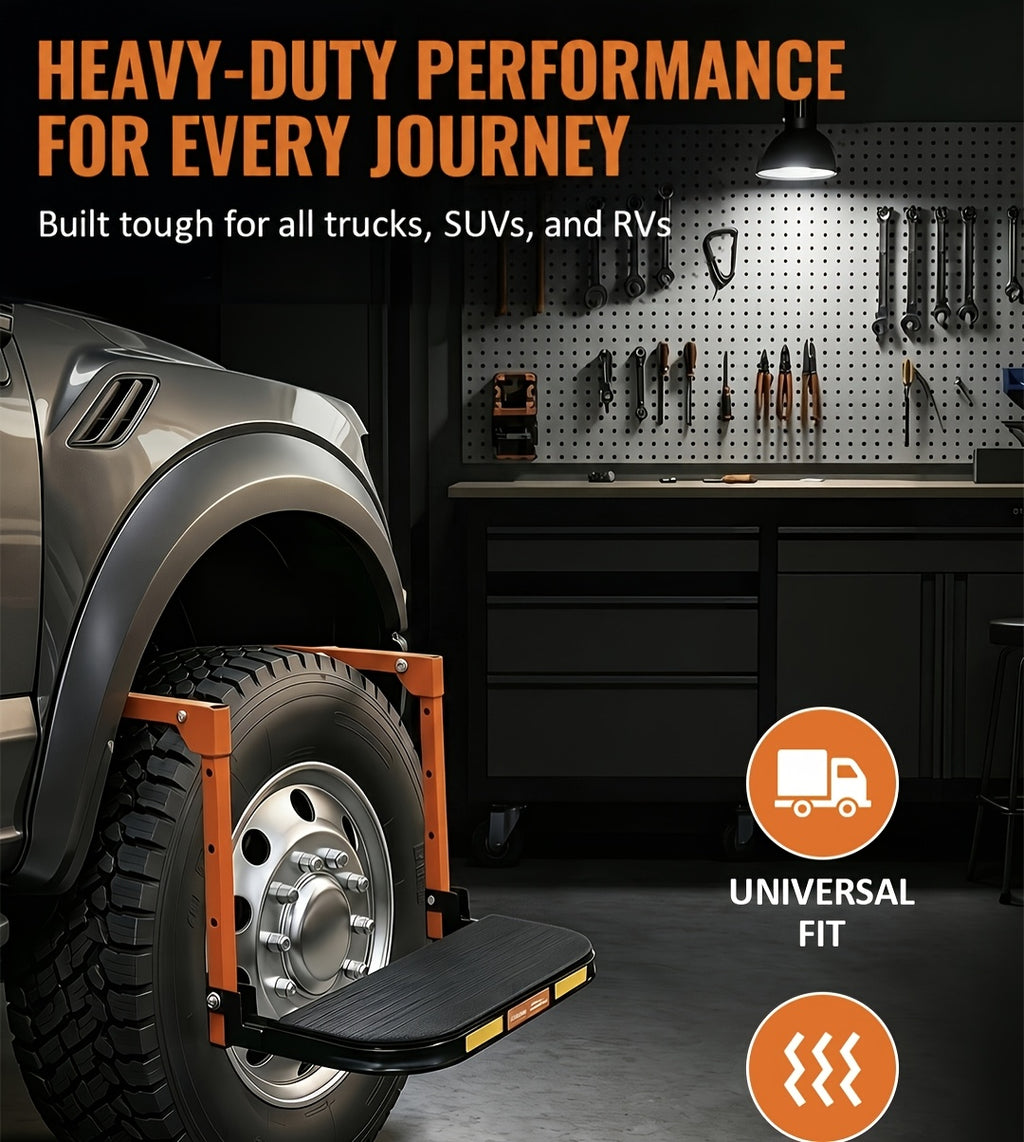 Heavy Duty Foldable Tire Step with Anti-Slip Texture, Adjustable Height, 300/650 LBS Load Capacity, Fits Tires Up to 13.5" And 15" Wide, Portable Roof Rack Climbing Step, Universal Car Additions for Truck SUV Trailer