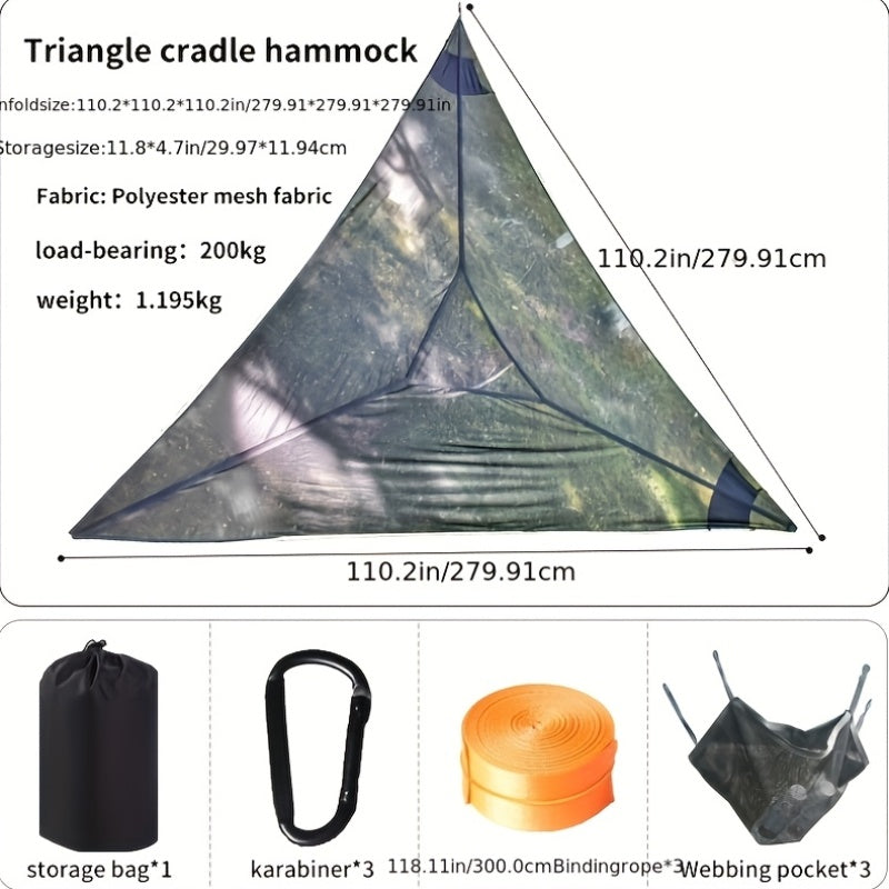 Outdoor Triangle Hammock Multi-Person – Large Aerial Tree Tent, Mesh Swing Camping Hammock for Backyard, Camping & Relaxing – Durable Hanging Hammock for Adults & Kids