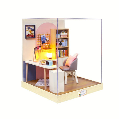 DIY Miniature Dollhouse Kit with Dust Cover Small – Mini House Model No Glue No Batteries, 4 Styles Tea Time Flavor Life Heartbeat Creativity World, Room Desk Decor Birthday Gift for Teens & Adults