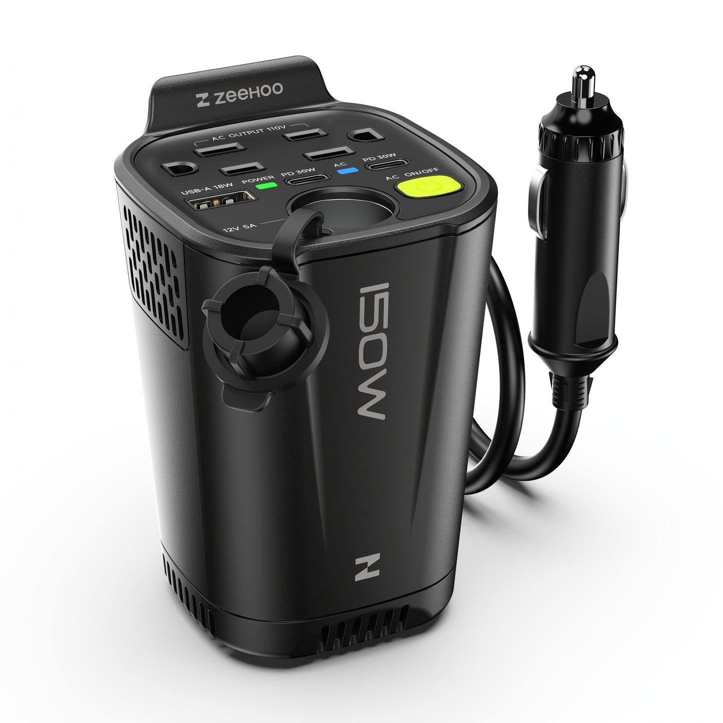 150W Car Power Inverter 12V DC to 110V AC – 2 AC Outlets, Dual 30W PD USB-C & 18W USB-A, Portable Vehicle Outlet Converter for Laptop, Camping & Road Trips