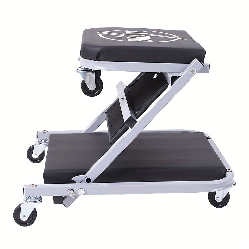 36" Heavy-Duty 3-In-1 Folding Crawler. Professional-Grade with Adjustable Z-Seat (Tilt/Recline). Features 6 Lockable Casters And A 350-650 Lb Capacity. The Essential Red/Black Tool for Multi-Purpose Automotive Repair