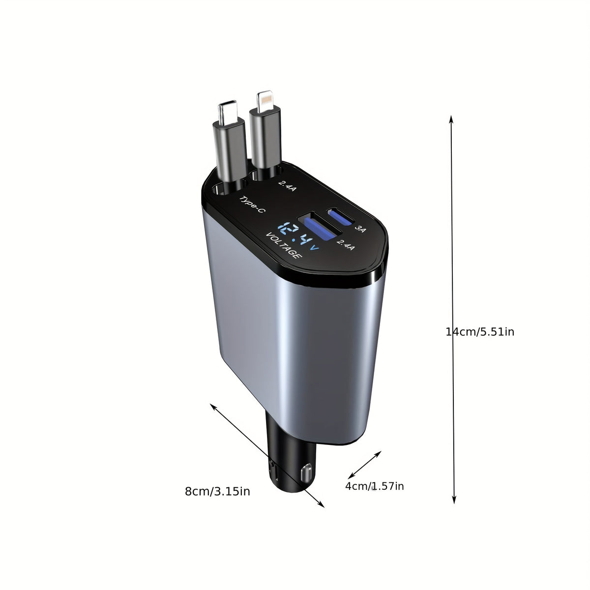 120W Retractable 4in 1 Fast Charging Car Charging Cable 4 Ports Car Charger Adapter Compatible with iPhone 15/ 14/ 13/ 12/ 11 Galaxy Pixel and All iOS and Android Devices - Safe and Reliable Car Plug