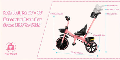 Push Handle Tricycle for Toddlers Girls Pink – 3 Wheel Trike Ages 18-60 Months with Padded Backrest, Safety Belt, Adjustable Seat | Best Birthday Gift for Kids 1 2 3 4 5 Year Old