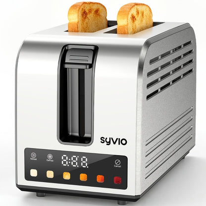 Toaster 2-Slice Stainless Steel Smart Touchscreen – 5 Bread Types, 6 Browning Levels, Wide Slots, Temperature Control, Removable Crumb Tray, Compact Kitchen Toaster