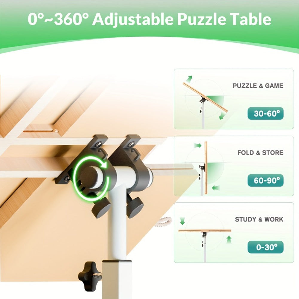Jigsaw Puzzle Table with 4 Drawers 1500 Pieces – Adjustable Angle & Height 35"x26" Tilting Wood Board with Metal Legs, Ergonomic Puzzle Workstation for Adults Seniors Neck Back Pain Relief, Christmas Gift