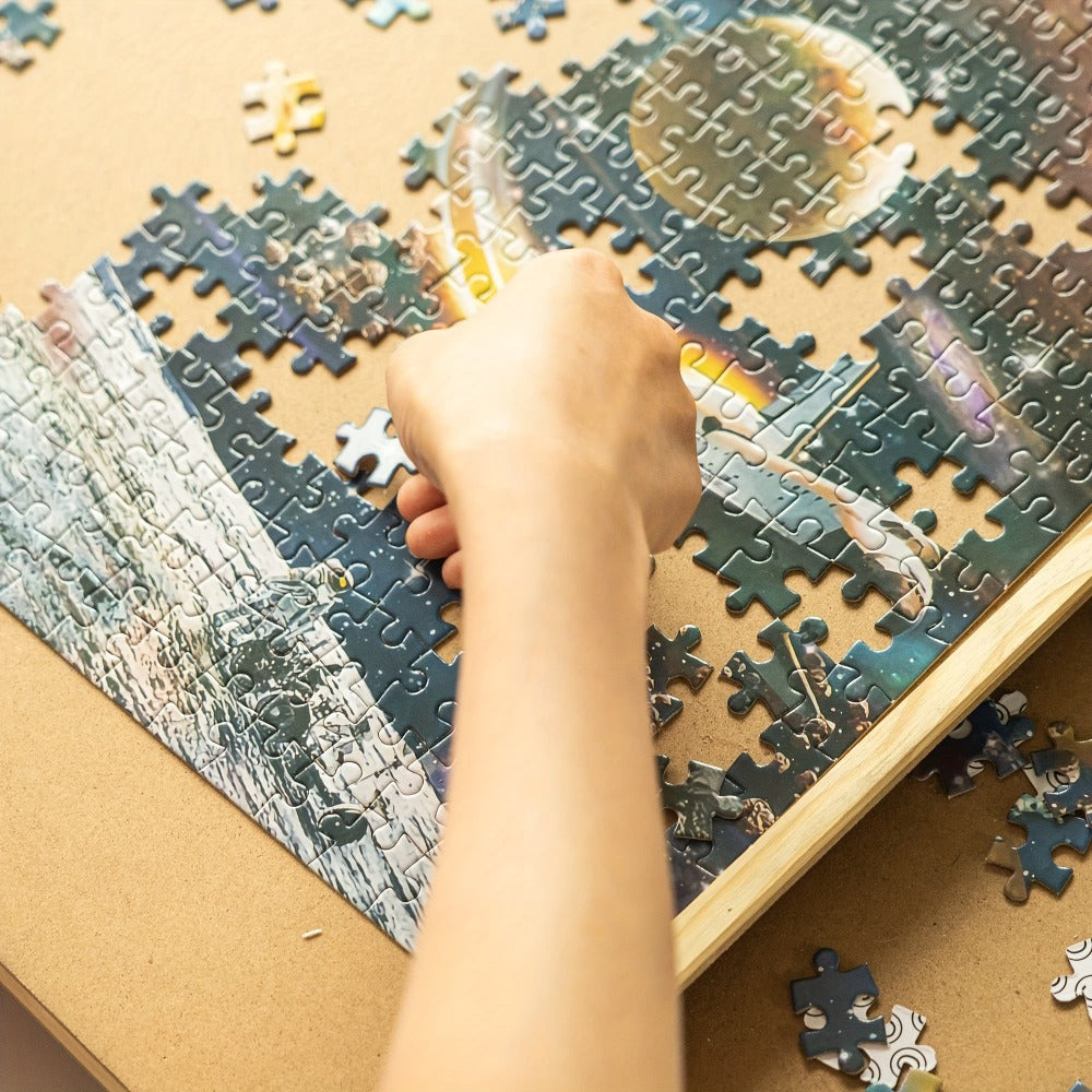Wooden Puzzle Board 1500 Pieces 27x35 Inch – Large Puzzle Table with 6 Sorting Drawers, Portable Solid Wood Puzzle Organizer for Kids Adults Family, Perfect Gift for Puzzle Lovers