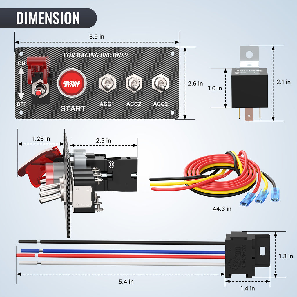 5 in 1 Ignition Switch Panel Race Toggle Switch Panel DC 12V 30A Racing Switch Panel Push Start Ignition Kit for Car Truck