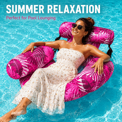 Tropical Leaf Inflatable Pool Float Lounger for Adults – Hammock Chair with Adjustable Back & Head Support, Buoyant Pillow, Fabric Cover, Pool Lake Beach Summer Water Party Relaxation Gift