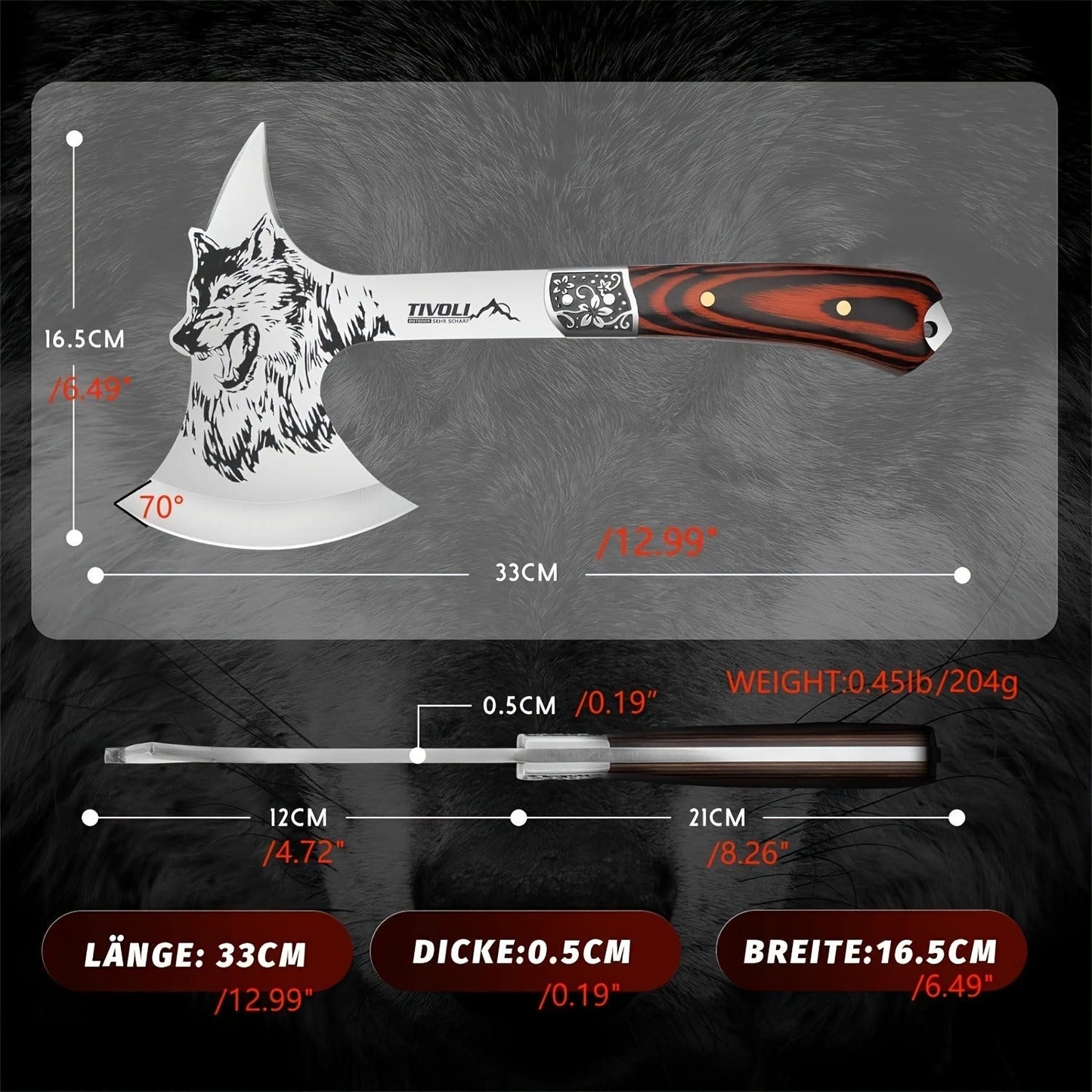 Viking Hatchet High Carbon Steel – Full Tang Camping Axe with Nylon Sheath & Gift Box | Animal Carved Handle for Wood Splitting, Hunting & Outdoor Adventure