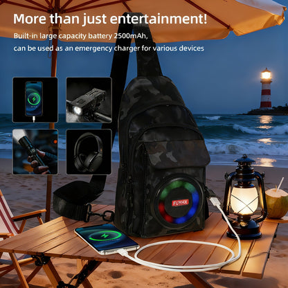Speaker Backpack Outdoor Built-in Amplifier Sports Striped Backpack for Hiking Climbing Park Outdoor Adventures Travel Casual Daypack Matte Black